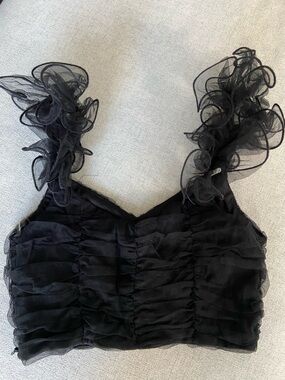 Hot & Delicious Black Ruffle Crop Top NWT
